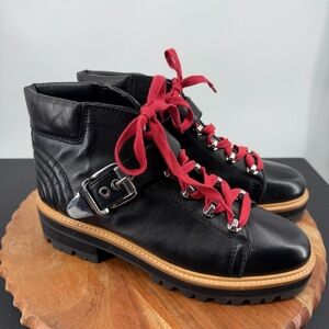 Marc Fisher Indre platform hiker booties with red laces and a lug sole sz 8.5